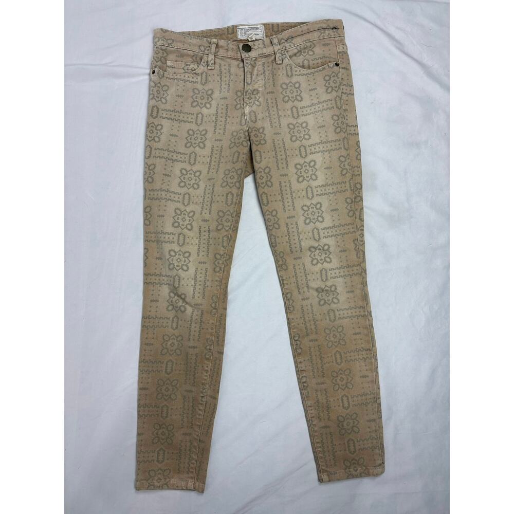 Current/Elliott The Stiletto Skinny Jeans Safari Bandana Print Beige Size 28